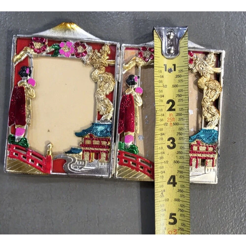 Vintage Japanese Triptych Photo Frame Set And Mirror